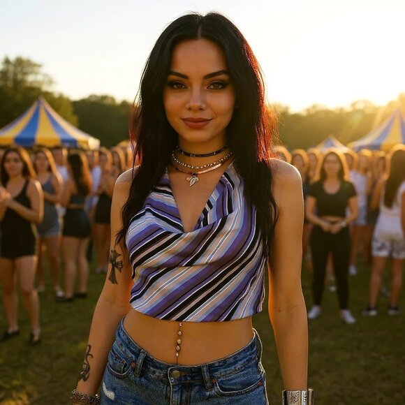 Striking Striped Crop Top Halter Neck by Beige Botany – Sunset Festival Edition - Picture 1 of 3
